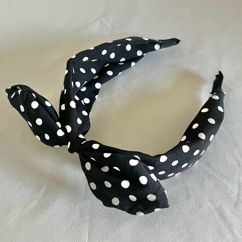 NEW Black & White Polkadot Knotted Bow Headband